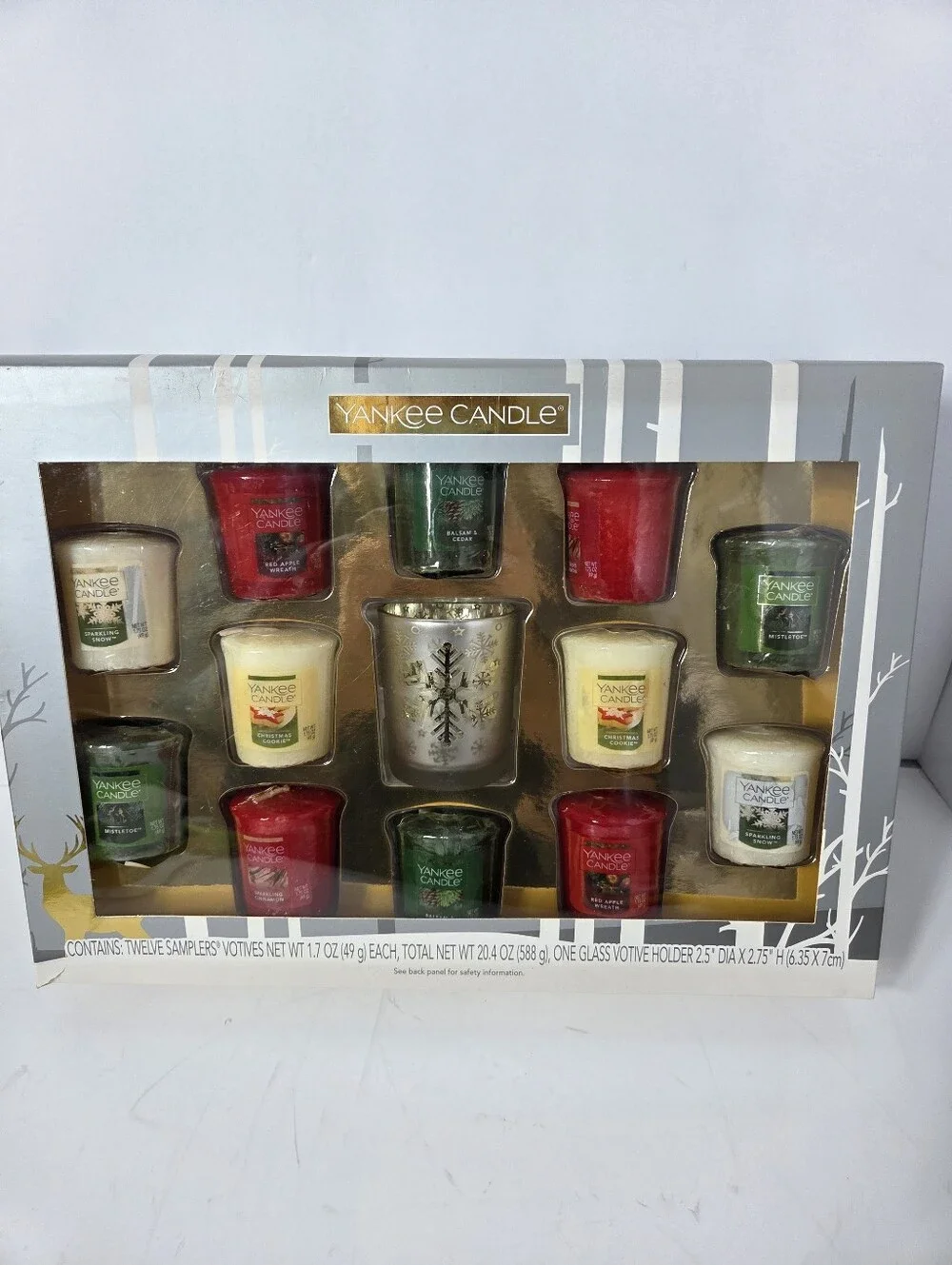 yankee candle christmas holiday votive sampler set of 12 with glass holder NIB